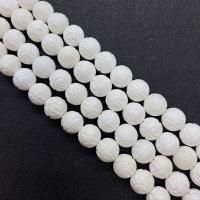 Prirodni White Shell perle, Bijela Shell, Krug, Izrezbaren, možete DIY & različite veličine za izbor, bijel, Prodano Per Približno 15 inčni Strand