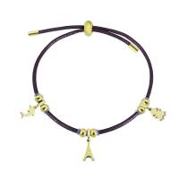 Titanium Steel Bracelet & Bangle with leather cord gold color plated Adjustable & for woman 10-15mm Length Approx 10.24 Inch Sold By PC