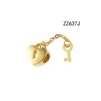 316L Stainless Steel European Large Hole Beads heart and key Vacuum Ion Plating golden Sold By PC