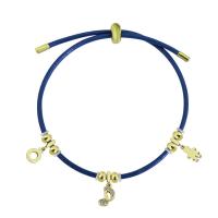 Titanium Steel Bracelet & Bangle with leather cord gold color plated Adjustable & for woman & with rhinestone 10-15mm Length Approx 10.24 Inch Sold By PC