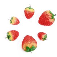 Resin Pendant, with Brass, Strawberry, DIY & different size for choice, red, 16x22mm-28x36mm, 2PCs/Bag, Sold By Bag