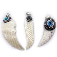 Natural White Shell Pendants, with Rhinestone Clay Pave, Wing Shape, Different Shape for Choice & DIY, white, Sold By PC
