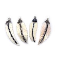 Natural White Shell Pendants with Rhinestone Clay Pave Leaf & DIY white and black Sold By PC