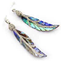 Natural Abalone Shell Pendants, with Rhinestone Clay Pave, Leaf, DIY, multi-colored, 15x72mm, Sold By PC