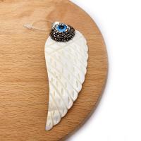 Shell Pendants, Freshwater Shell, with Rhinestone Clay Pave, Wing Shape, DIY, white, 31x78mm, Sold By PC