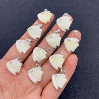Trochus Shell Pendant Fish Carved DIY & with rhinestone white 17mm Sold By PC