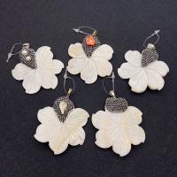 Shell Pendants, Freshwater Shell, with Rhinestone Clay Pave, Flower, Carved, DIY & different styles for choice, white, 50x57mm, Sold By PC