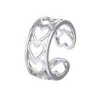 Messing Manschette Fingerring, Herz, plattiert, einstellbar & für Frau & hohl, keine, frei von Nickel, Blei & Kadmium, Größe:6-8, verkauft von PC