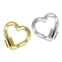 Messing Skru Carabiner Lock Charms, Heart, forgyldt, forskellig emballage stil for valg & Micro Pave cubic zirconia, flere farver til valg, 22x21x6mm, Solgt af Lot