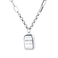 925 Sterling Silver Necklace, plated, with letter pattern & for woman, silver color, Length:Approx 18.89 Inch, Sold By PC