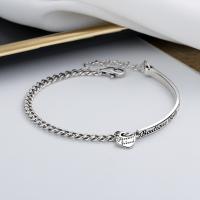 925 Sterling Silver Bracelet, with letter pattern & for woman, silver color, Length:Approx 6.3 Inch, Sold By PC