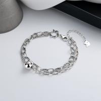 925 Sterling Silver Bracelet, Double Layer & for woman, silver color, Length:Approx 6.3 Inch, Sold By PC