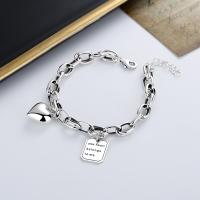 925 Sterling Silver Bracelet, with letter pattern & for woman, silver color, Length:Approx 7.08 Inch, Sold By PC