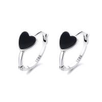 925 Sterling Silver Huggie Hoop Earring, different styles for choice & for woman & enamel, silver color, 11x11mm, Sold By Pair