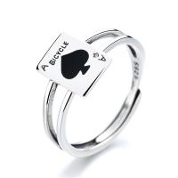 925 Sterling Silver Finger Rings Poker polished Adjustable & for woman & enamel silver color Sold By PC
