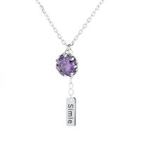 Cubic Zircon Micro Pave 925 Sterling Silver Necklace, micro pave cubic zirconia & for woman, purple, Length:Approx 19.68 Inch, Sold By PC
