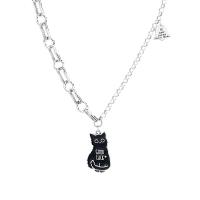 Серебряное ожерелье, 925 пробы, Кошка, Женский & эмаль, серебряный, длина:Приблизительно 21.65 дюймовый, продается PC