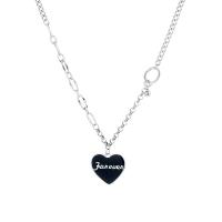 925 Sterling Silver Necklaces, Heart, for woman & enamel, black, Length:Approx 15.74 Inch, Sold By PC
