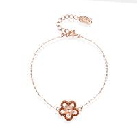 Cubic Zirconia Micro Pave Sterling Silver Bracelet, 925 Sterling Silver, Flower, rose gold color plated, micro pave cubic zirconia & for woman, Length:Approx 6.3 Inch, Sold By PC