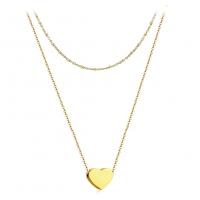 Stainless Steel Jewelry Necklace, 304 Stainless Steel, with 1.97inch extender chain, Heart, Vacuum Plating, Double Layer & fashion jewelry & for woman, more colors for choice, 6mm, Length:Approx 17.72 Inch, Approx 13.78 Inch, Sold By PC