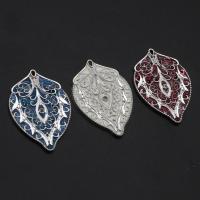 Tibetan Style Rhinestone Pendants, Leaf, enamel & with rhinestone, more colors for choice, 42mm, Sold By PC