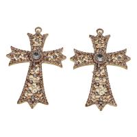 Colgantes de Diamantes de Imitación, fundición, Cruces, con diamantes de imitación, color de rosa dorada, 69mm, Vendido por UD