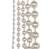 Brass Bead Garland Strand, with Plastic Pearl, plated, ball chain, more colors for choice, Sold By m