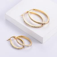 Stainless Steel Hoop Earring, 304 Stainless Steel, 18K gold plated, fashion jewelry & micro pave cubic zirconia & for woman, golden, Sold By Pair