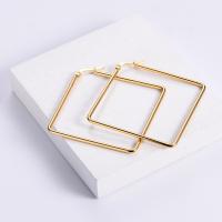 Stainless Steel Hoop Earring, 304 Stainless Steel, Rhombus, 18K gold plated, fashion jewelry & for woman, golden, 55x55x2mm, Sold By Pair