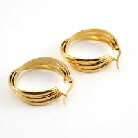 Stainless Steel Hoop Earring, 304 Stainless Steel, 18K gold plated, fashion jewelry & for woman, golden, 33x10mm, Sold By Pair