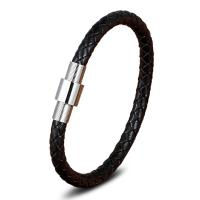 PU Leather Cord Bracelets with 304 Stainless Steel Vacuum Plating fashion jewelry & woven pattern Sold By PC