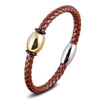 PU Cord Armbånd, med 304 rustfrit stål, mode smykker & vævet mønster, flere farver til valg, Solgt af PC