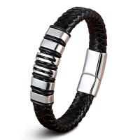 PU Leather Cord Bracelets, with 304 Stainless Steel, Vacuum Plating, fashion jewelry & woven pattern, more colors for choice, Sold By PC