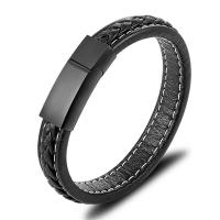 PU Leather Cord Bracelets with 304 Stainless Steel Vacuum Plating fashion jewelry & woven pattern Sold By PC