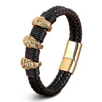 PU Leather Cord Bracelets, with 304 Stainless Steel, Vacuum Plating, fashion jewelry & woven pattern & different styles for choice, black, Sold By PC