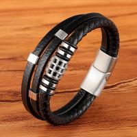 PU Leather Cord Bracelets, with 304 Stainless Steel, Vacuum Plating, fashion jewelry & woven pattern, more colors for choice, Sold By PC