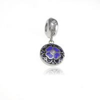 Stainless Steel European Pendants 316 Stainless Steel Four Leaf Clover platinum color plated vintage & enamel & with rhinestone purple Sold By PC