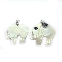 Shell Pendants, Freshwater Shell, with Rhinestone Clay Pave, Elephant, Unisex, white, 41x44mm, Sold By PC