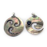 Natural Black Shell Pendants with Rhinestone Clay Pave & Black Agate Unisex & hollow Sold By PC