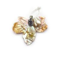Shell Pendants, Freshwater Shell, with Rhinestone Clay Pave, Maple Leaf, Unisex, yellow, 43x53mm, Sold By PC