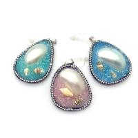 Natural White Shell Pendants with Rhinestone Clay Pave & Resin irregular Unisex 30x50- Sold By PC