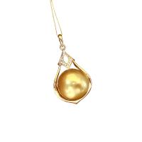 Goldene Südseeperlen Halskette, mit kubischer Zirkonia & 18 K Gold, rund, für Frau, goldfarben, 11-12mm, Länge ca. 15.75 ZollInch, verkauft von PC