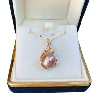 Natural Freshwater Pearl Necklace with 925 Sterling Silver & Cubic Zirconia Round gold color plated for woman purple 12-13mm Length Approx 15.75 Inch Sold By PC