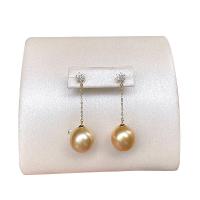 Golden South Sea Pearl Drop Earring, med Cubic Zirconia & 18K Gold, Runde, for kvinde, gylden, 11-12mm, Solgt af par