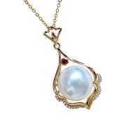 Akoya Cultured Pearls Necklace, with Cubic Zirconia & 14K Gold, Round, for woman, white, 11.90mm, Length:Approx 15.75 Inch, Sold By PC