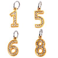 Stainless Steel European Pendants 316L Stainless Steel Number Unisex & with rhinestone golden Sold By PC