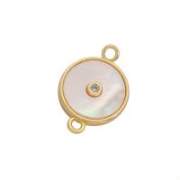 Brass Jewelry Connector, with Shell, Round, gold color plated, DIY & different styles for choice & with rhinestone, golden, nickel, lead & cadmium free, 11mm,11.5mm, Sold By PC