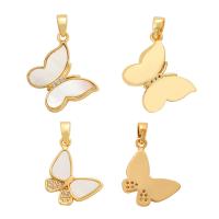 Cubic Zirconia Micro Pave Brass Pendant with Shell Butterfly gold color plated & micro pave cubic zirconia golden nickel lead & cadmium free  Sold By PC