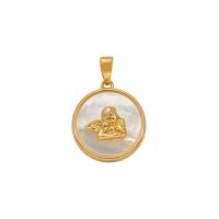Brass Jewelry Pendants with Shell Round gold color plated DIY golden nickel lead & cadmium free 15mm Sold By PC