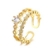 Kubieke Circonia Micro Pave Brass Ring, Messing, Bloem, plated, verstelbaar & micro pave zirconia & voor vrouw, meer kleuren voor de keuze, nikkel, lood en cadmium vrij, Maat:6-8, Verkocht door PC